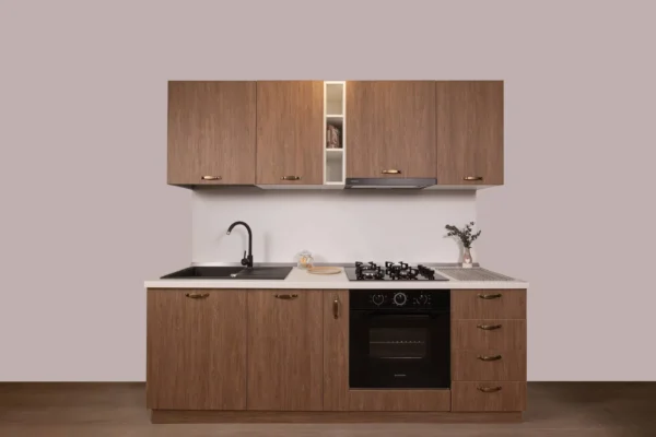 Bucătărie Modulară Completă Compact 5 – Rustic Modern & Textură Lemn Natural